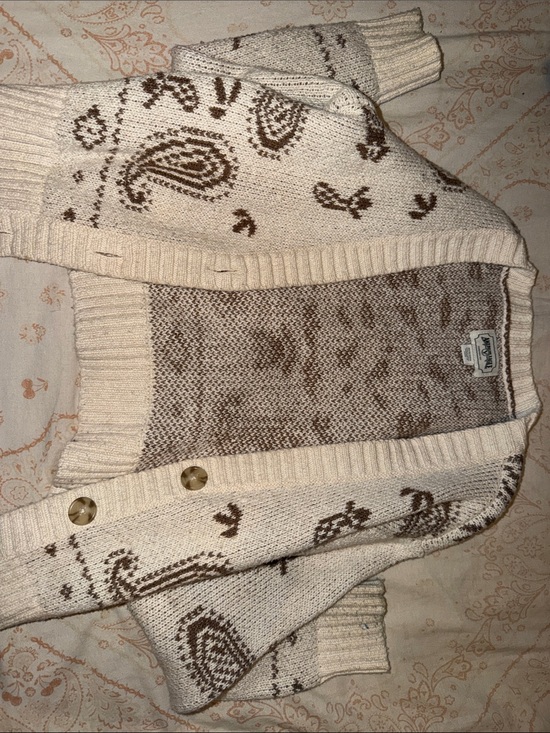 American Eagle Outfitters Sweaters - American Eagle Outfitters Cream and Brown Paisley Knit Cardigan